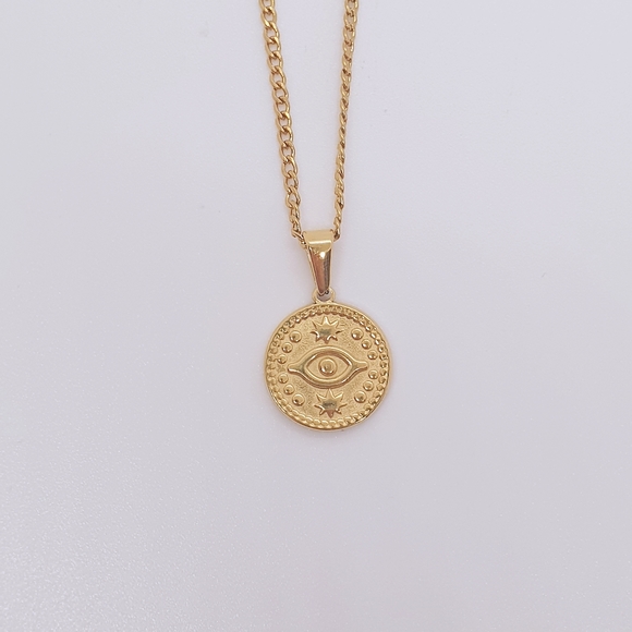 Water Resistant 18ct Gold Plated Evil Eye Necklace - Picture 2 of 4